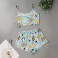 New Style Summer Women Pajamas Set Cute Cat Print Camisole With Shorts Casual Sexy Lovely Nightie Homewear Sleepwear Underwear preview-1