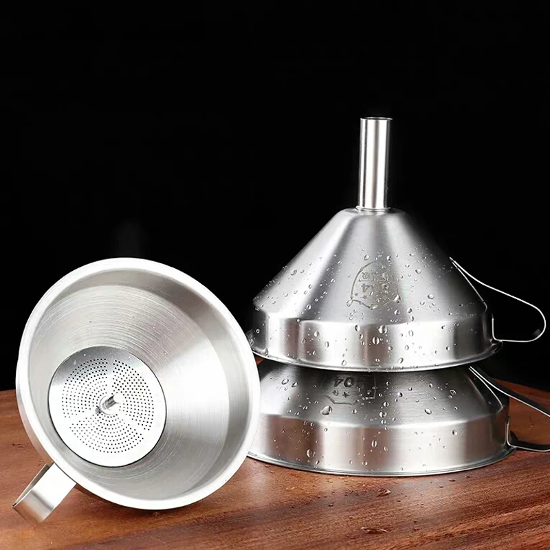 Stainless Steel Funnel Kitchen Oil Liquid Funnel Metal Funnel with Detachable Filter Wide Mouth Funnel for Canning Kitchen Tools-animated-img