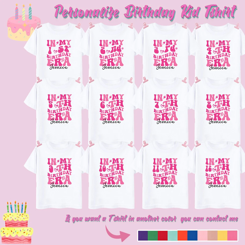 Personalized in My 1-12Y Birthday Era Print Kids T-shirt Custom Name Short Sleeve Casual Child Tee Tops Birthday Party Clothes-animated-img