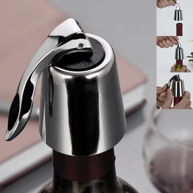 Stainless Steel Vacuum Sealed Red Wine Storage Bottle Stopper Sealer Saver Preserver Champagne Closures Lids Caps Home Bar Tool-animated-img