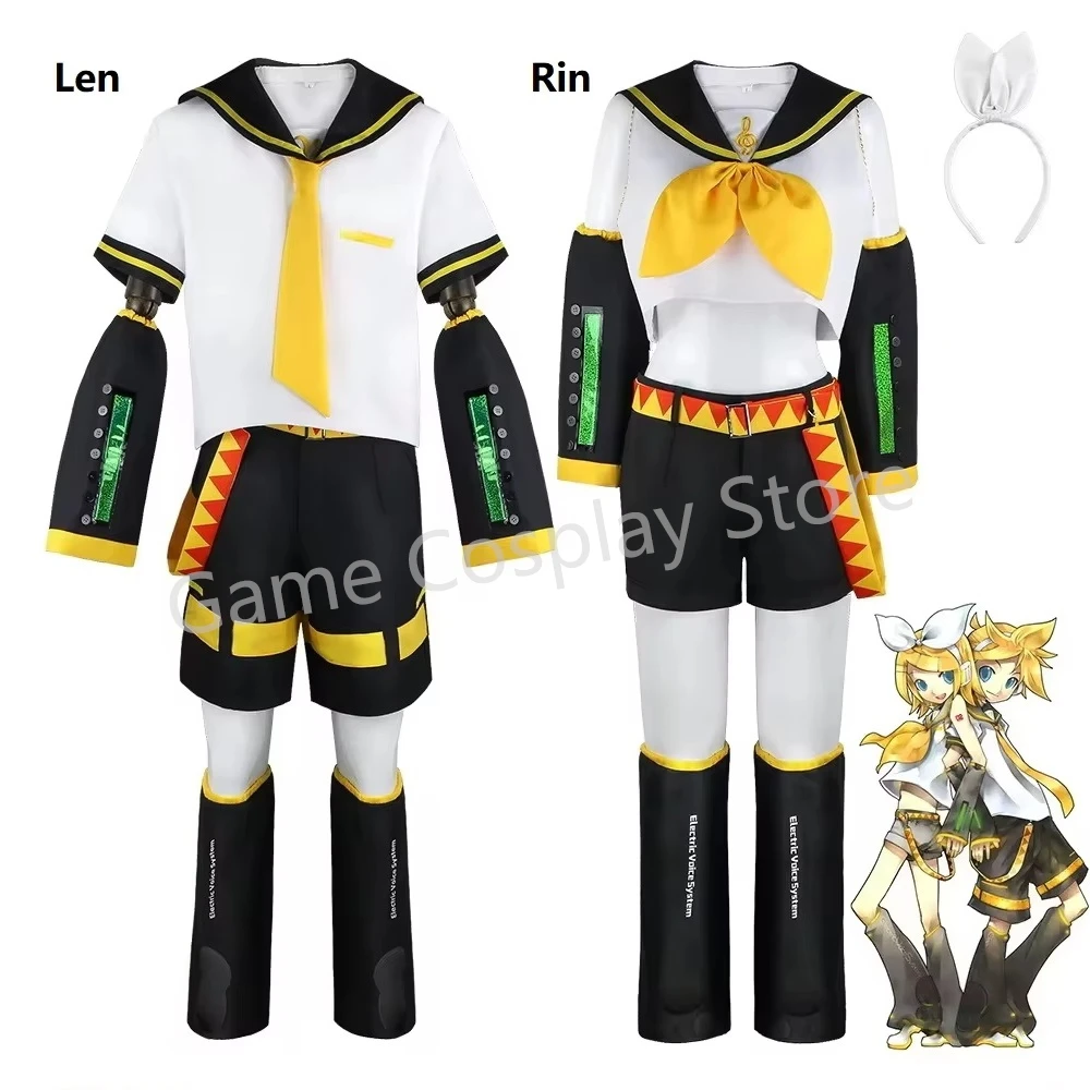 Anime Figures Rin Len Cosplay Costume Len Rin Cosplay Len Costume Kagamine JK Uniform for Halloween Comic Con Outfits-animated-img