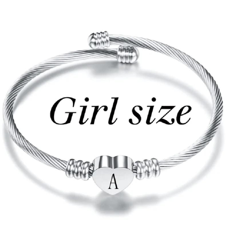 Cute Kids Initial Alphabet Letter Bracelet Bangle Stainless Steel Children Jewelry Cuff Heart Charm Bangles Little Girl Gift-animated-img