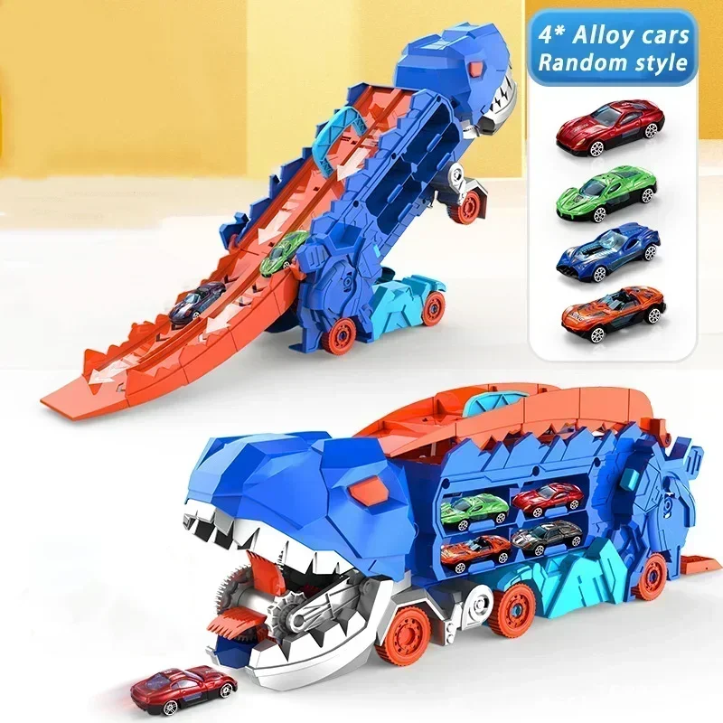 Transport Dinosaur Truck with Foldable into Standing Transforms Sliding Race Track T-rex Best Birthday Gifts Toys Boys And Girls-animated-img