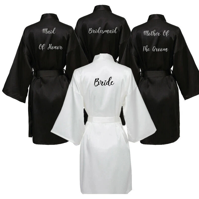 Satin Silk Robe Bride Robe Women Wedding Robe Bridesmaid Robes Dressing Bridal Robes Black-animated-img