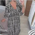 Sexy V Neck Half Sleeve Butterfly Floral Print Maxi Long Dress Summer Female Tunic Elastic Waist Loose Holiday Party Dresses preview-3