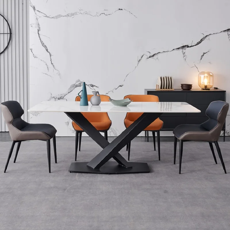 Minimalist rock board dining table rectangular small unit Nordic internet celebrity creative dining table and chair combination-animated-img