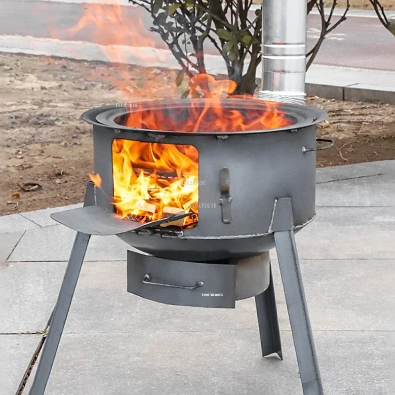 Home Rural Portable Brazier Stove Simple Camping Field Fire Pits Outdoor Grill Stand Camping Stove Heating Wood Fire Stove O-animated-img