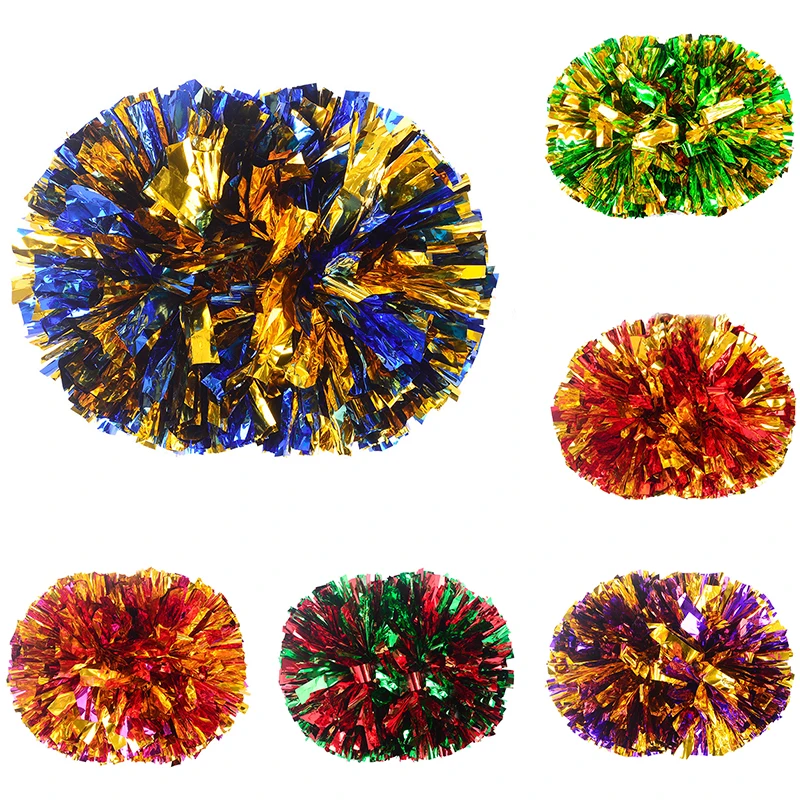 1pc Metallic Streamer Pompons Cheerleader Pom Pom Handle Pompoms Ball  Cheering Dance Party Sports Match Accessories