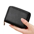 Multi Slot Card Holder Vintage Small Wallet Women Men Business Bank Credit Card Bag Male Coin Pouch Solid Leather Zipper Wallet preview-4