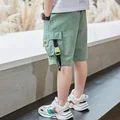 Boys Shorts Summer Loose Pants Teenage Trouser Pocket Shorts Kids Casual Cargo Short Pants Children's Elastic Waist Cotton Pants preview-3