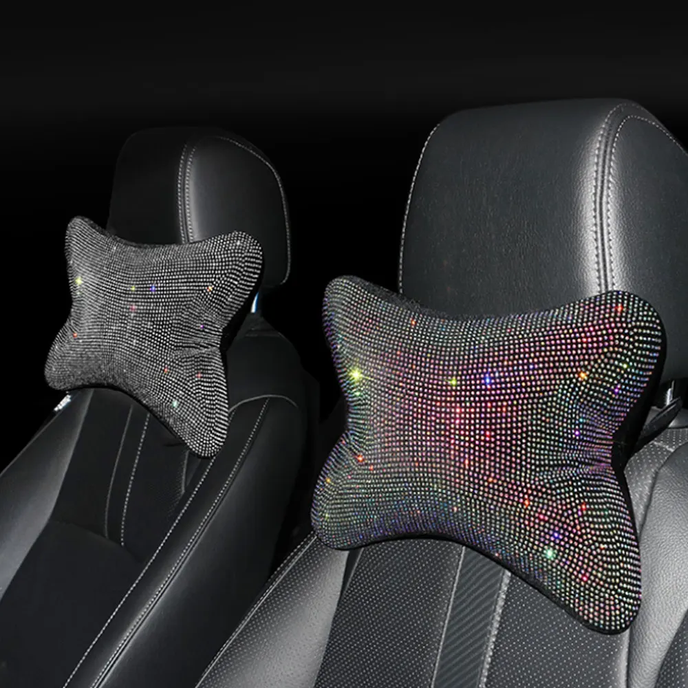 Crystal Diamond Car Neck Pillow Auto Headrest Pillow Seat Soft Pillow Rhinestone Bling Car Accessories Interior for Girls Women-animated-img