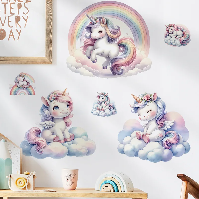 Unicorn Decorative Vinyl Child Wall Stickers For Baby Girl Room Decor Adhesive Wallpaper Bedroom Accessories Wall Art Room Decor-animated-img