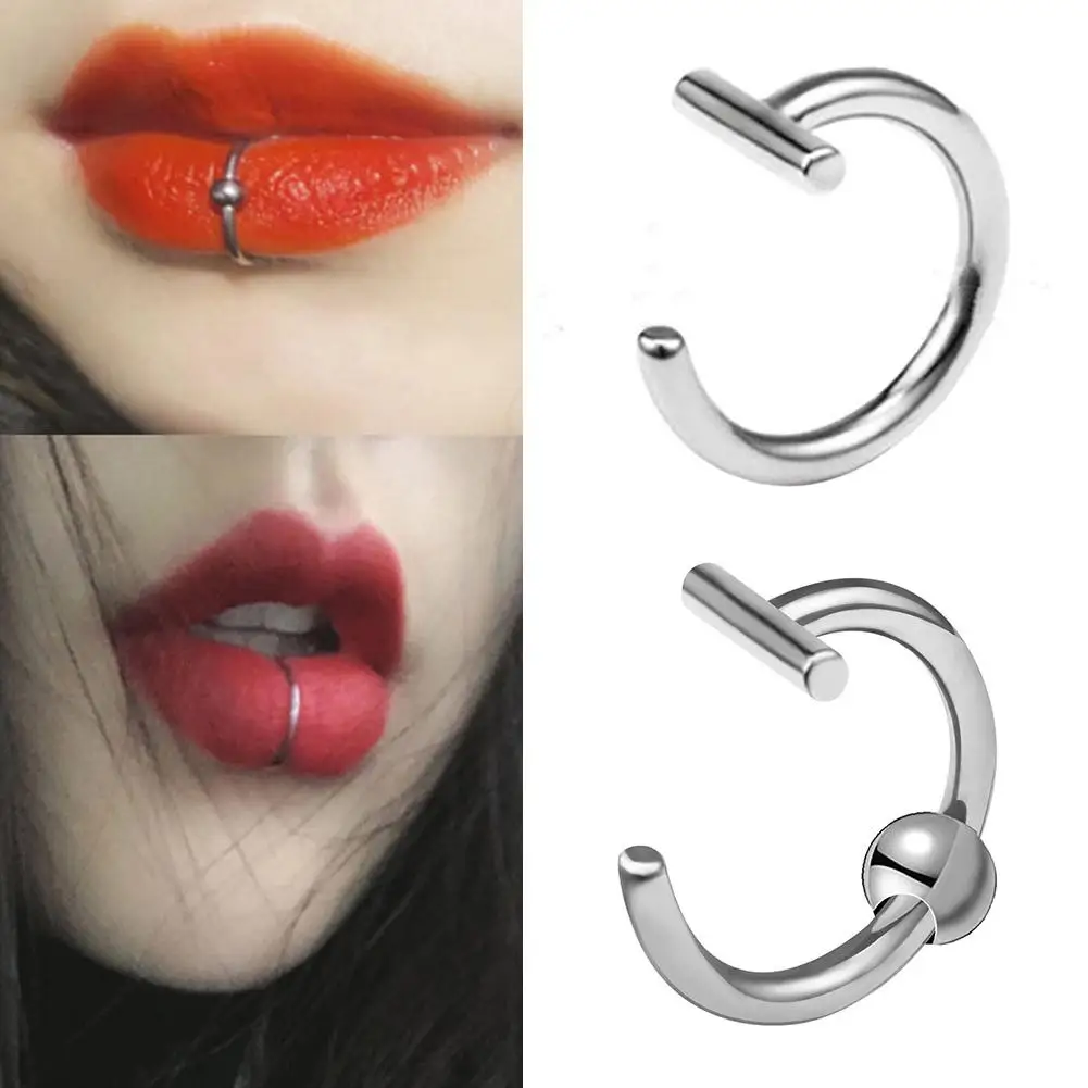 Newest Lip Nose Rings Neutral Punk Lip-shaped Ear Nose Clip Lip Hoop Steel Body With Perforated Fake Diaphragm Jewelry G4D1-animated-img