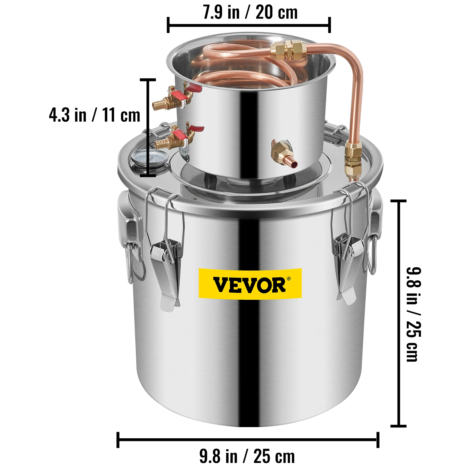 VEVOR 3 5 8 Gal Alcohol Distiller Alambic Moonshine Still Stainless Copper DIY Home Brew Water Wine Essential Oil Brewing Kit-animated-img