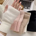 2024 New Mink Fleece Half Finger Gloves for Women's Soft Winter Warmth Luxury Solid Color Plush Knitted Fingerless Gloves preview-1