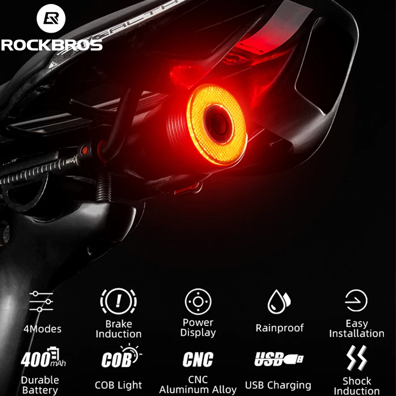 rockbros bicycle smart auto brake sensing light