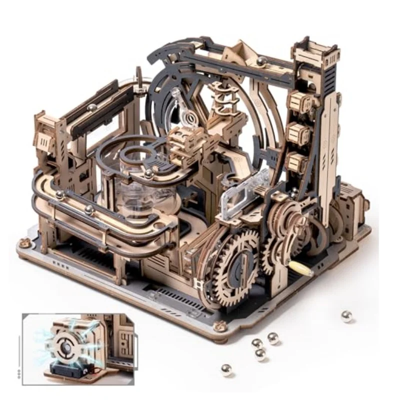 Robotime Rokr Electric Model Kits Marble Spaceport 3D Puzzles Brain Teaser Wooden Puzzles Building Toy Gifts for Men/Women/Teens-animated-img