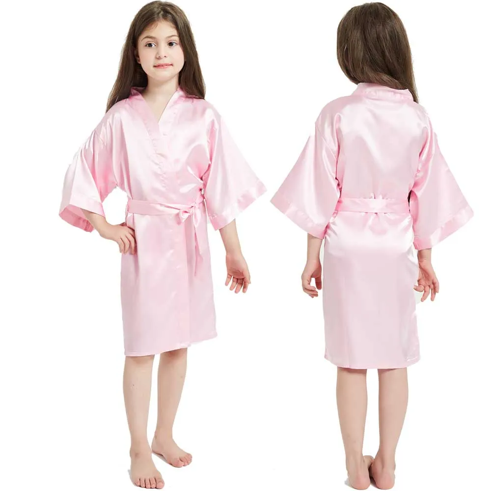 Kimono Girls Kids Bathrobe For Girls Toddle Baby Girls Silk Satin Bathrobe Pink Wedding Party Robes Spa Bathrobe Bridemaid Gowns-animated-img