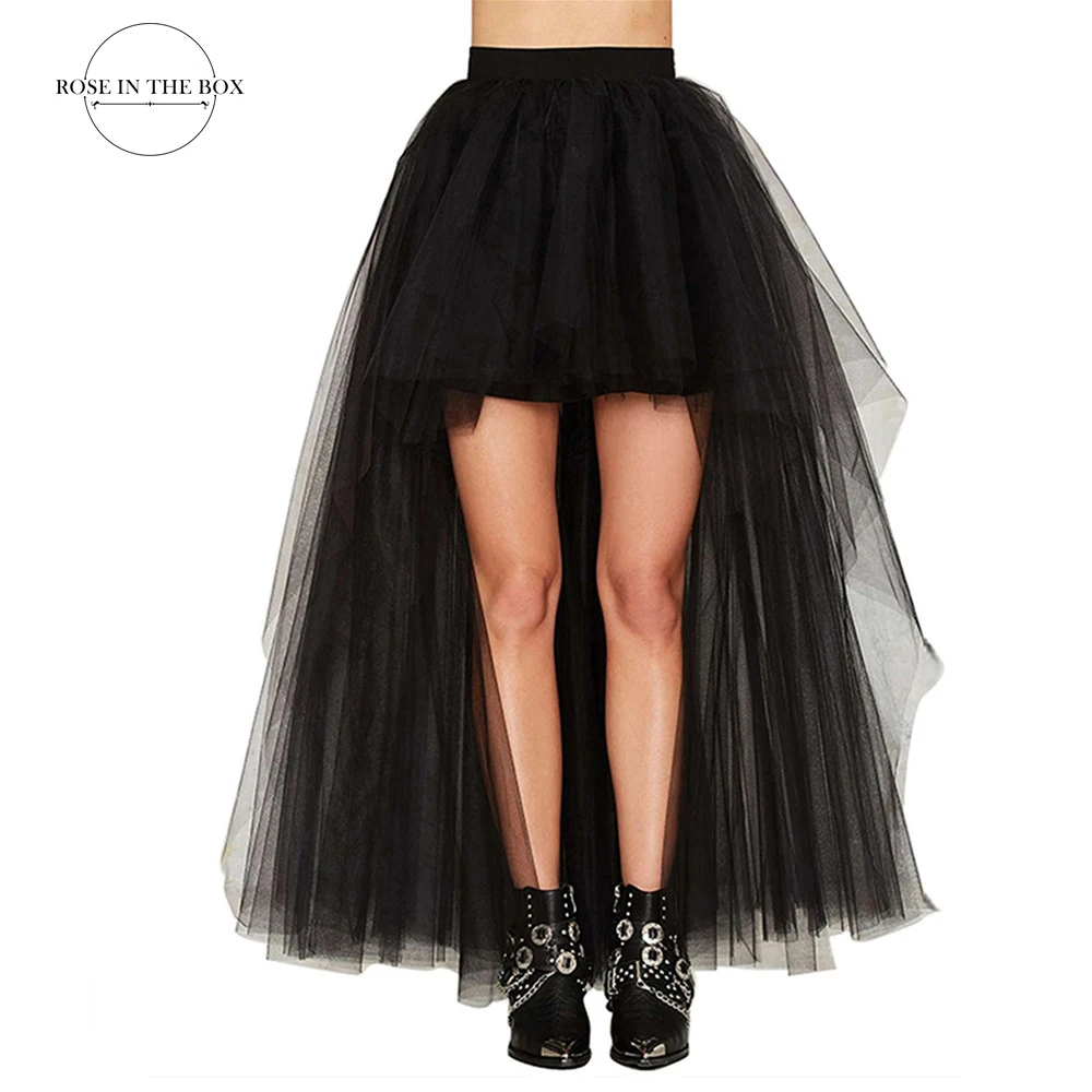 Women's Hi-Lo Long Tulle Skirt Four Layer Puffy Petticoat Black Tutu Skirt Dance Ballet Skirt Sexy Jupon For Party-animated-img