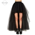 Women's Hi-Lo Long Tulle Skirt Four Layer Puffy Petticoat Black Tutu Skirt Dance Ballet Skirt Sexy Jupon For Party