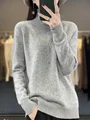 Autumn Merino Wool Sweater Mockneck Cashmere Pullover Knitwear Women  Fashion Basic Slim Long Sleeve Spring Clothing Tops