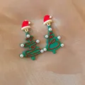 New Sparking Snowflake Red Bowknot Earrings For Women Imitation Pearl Santa Claus Xmas Tree Asymmetrical Earring Party Jewelry preview-3