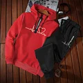 Mens Tracksuit Suits Half zip Hooded Sweatshirt +Trousers Tracksuit 2 Piece Casual Daily Boy Hoodies Joggers Suit Male Clothing preview-3