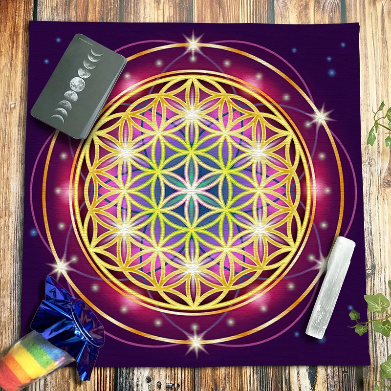 49x49cm Velvet Tarot Tablecloth Flower of Life Divination Altar Cloth Board Game Card Pads Pagan Astrology Pendulum Witchcraft