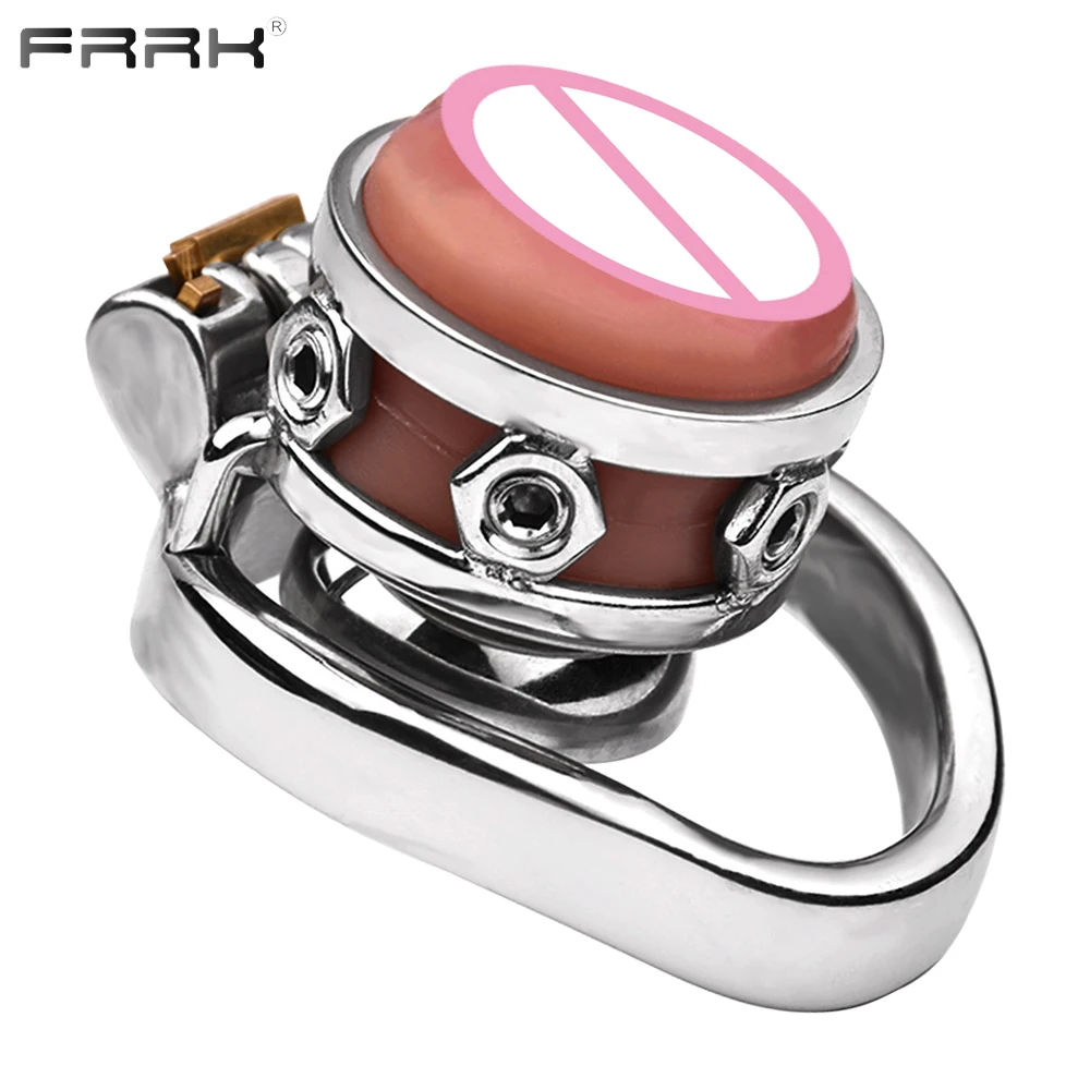 Купить Алиэкспресс | FRRK Inverted Chastity Cage with Urethral Pussy Shape  Dildo for Male Stainless Steel Penis Lock BDSM Cock Rings Adults Toys