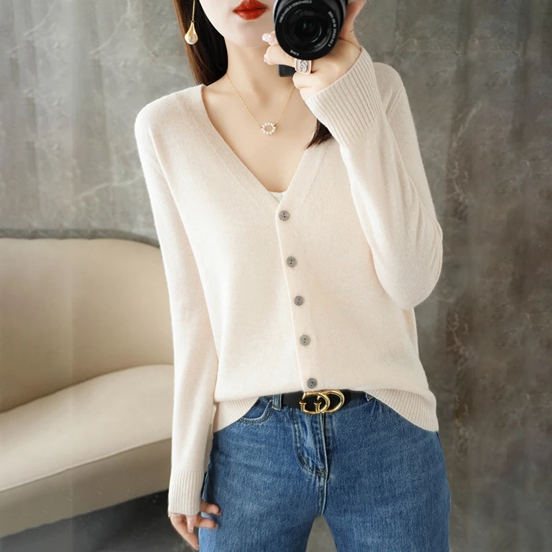 Women's cardigan 2024 single shoulder knitted long sleeved warm knitted cardigan Korean version fashionable spring casual sweate-animated-img