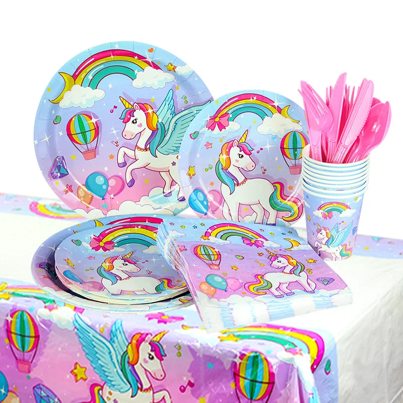 New Rainbow Unicorn Party Decorations Tableware Paper Cup Plate