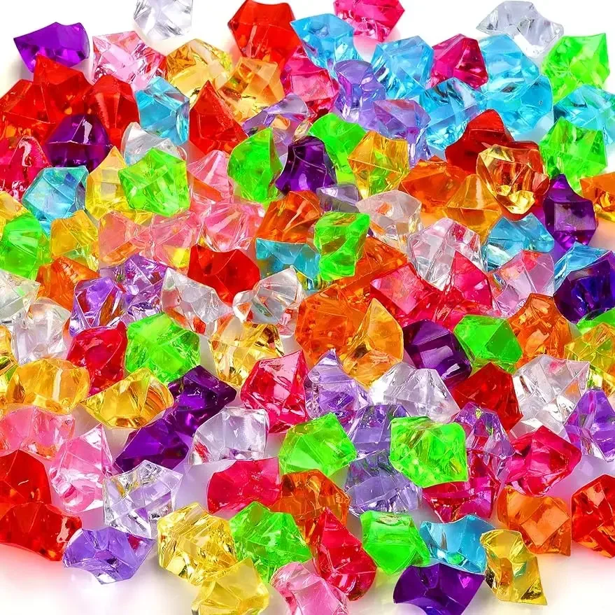 100pcs Multicolored Fake Crushed Ice Rock Plastic Gems Jewels Acrylic Rock Crystals Treasure Fake Diamonds Plastic for Kids Toy-animated-img