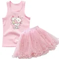 Summer Girl Clothes Set Kids Strawberry Juice Sleeveless T Shirt Top and Tutu Ball Gown Skirt 2pc Kids Outfits Children Clothing