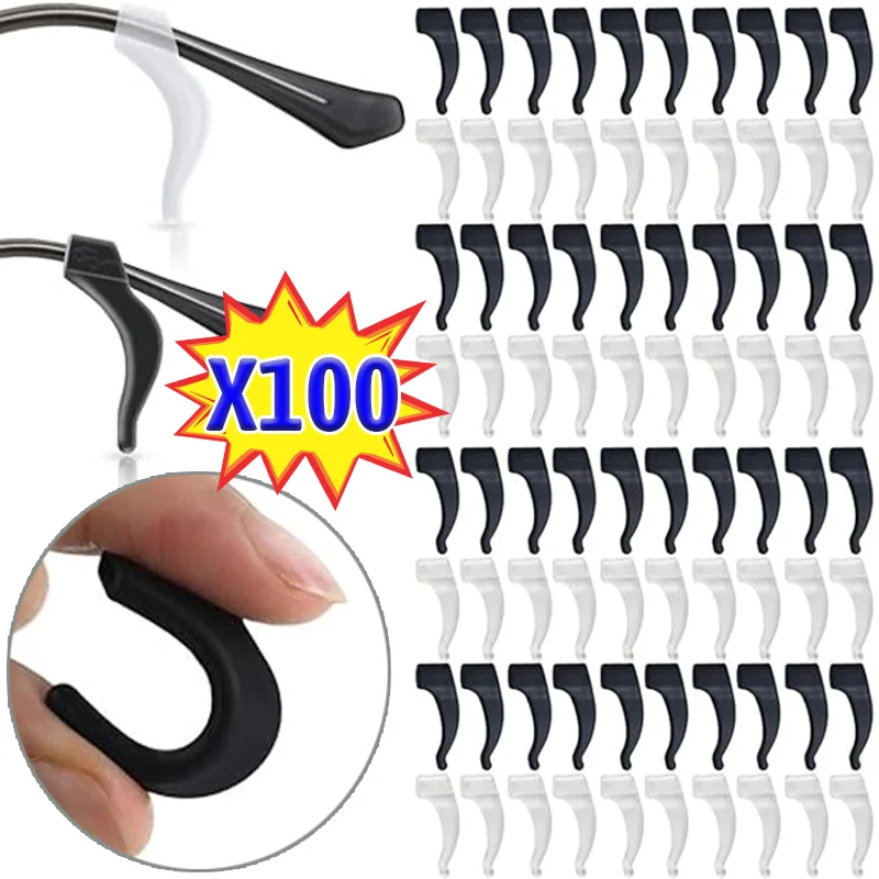 10-100pcs Silicone Ear Hook Anti-slip Glasses Black Transparent Leg Ear Brackets Sunglasses Anti-fall Eyewear Holder Accessories-animated-img