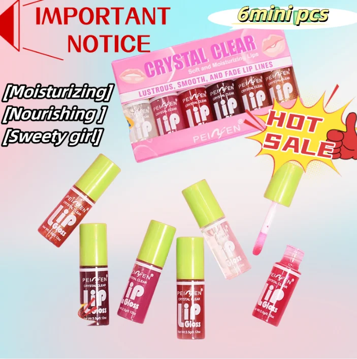 6pcs Efficient Nourishing Lipgloss Long Lasting Moisturizing Jelly Lip-oil Not Easy Stick Cup Lipglaze Lipcare Makeup Products-animated-img