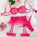 MeiKeDai Rose Red Sexy Lingerie Set Heart Embroidery Lace Underwear Woman Transparent Nightwear Exotic Costume Mesh Sheer Pantis preview-6