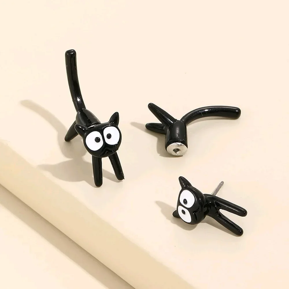 New Funny Small Black Cat Earring for Women Girl Fashion Cute Animal Kitten Earrings Fashion Party Festival Piercing Jewelry-animated-img