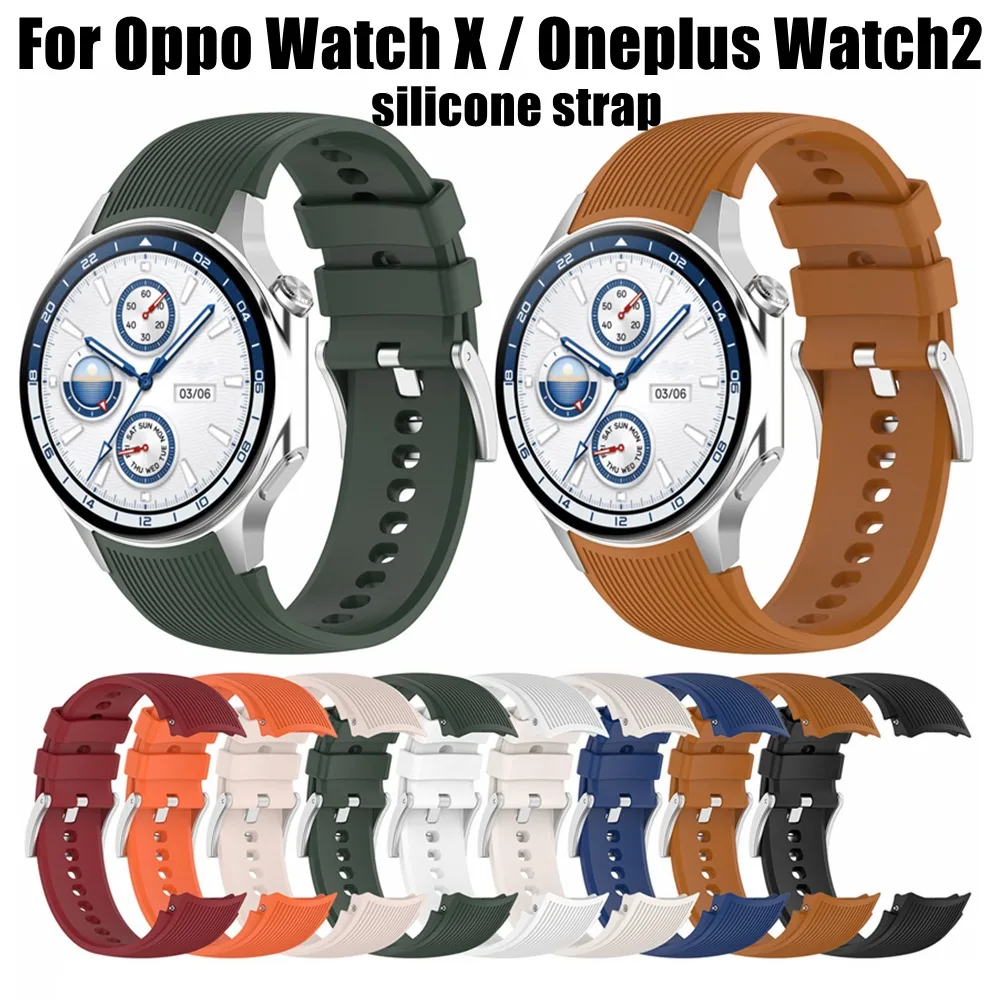 Silicone Watch Strap Replacement Stripe Pattern Bracelet Breathable Needle Buckle Watchband for Oppo Watch X/Oneplus Watch2-animated-img