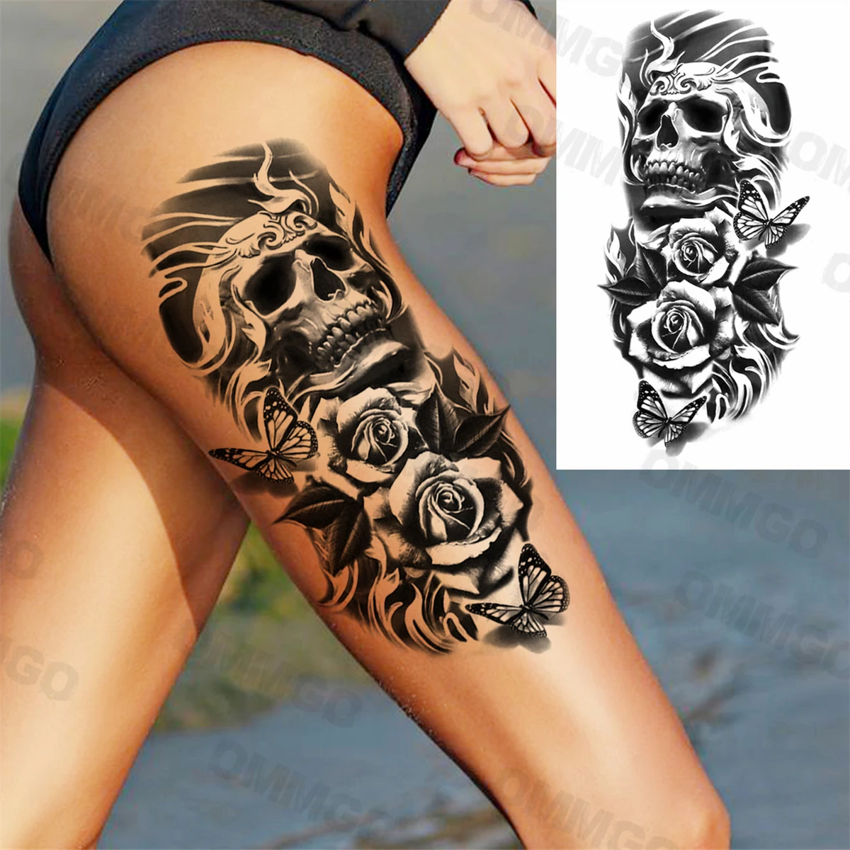 Купить Алиэкспресс | Sexy Skull Rose Flower Butterfly Thigh Temporary  Tattoos For Women Adult Girl Compass Fake Tattoo Body Art Painting Tatoos  Decal