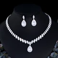 CWWZircons Water Drop Cubic Zirconia Wedding Necklace and Earrings Luxury CZ Crystal Bridal Jewelry Sets for Bridesmaids T109