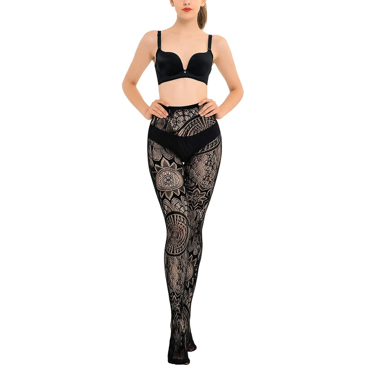 2024 new fashion girls fishnet stockings sexy tattoo lace stockings jacquard lace hollow pantyhose-animated-img