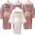 new bride bridesmaid robe with white black letters mother sister of the bride wedding gift bathrobe kimono satin robes