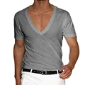 Sexy Deep V Neck Short Sleeve Slim Men T-shirts Oversized M-4XL Solid Color Casual Tee Shirt Tops CBFS-23056 preview-2