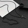 3pcs/set Punk Black Cross Pendant Necklace Thick Chain Bracelet Ring Fashion Jewelry Sets  Men for Autumn preview-2