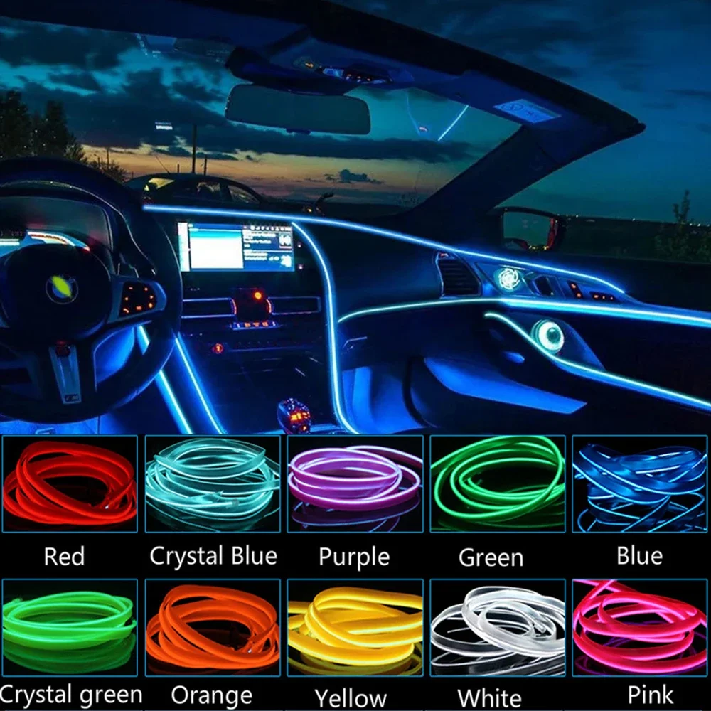Car Interior Lights Ambient Lights 1M 3M 5M LED Flexible Neon Lighting String Lights For Car Interior Dashboard Door Decoration-animated-img