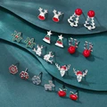 Exquisite Inlaid Zircon Christmas Small Stud Earrings For Women Red Elk Snowflake Xmas Tree Snowman Asymmetrical Earring Jewelry preview-1