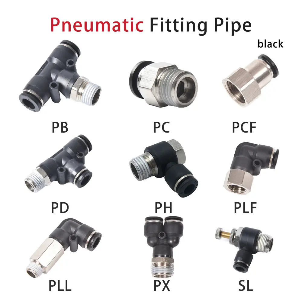 black brass nickel plating Pneumatic Fitting PC PCF PD PH PLF PX SL Pipe Connector Tube Air Quick Fittings Water Push In Hose-animated-img