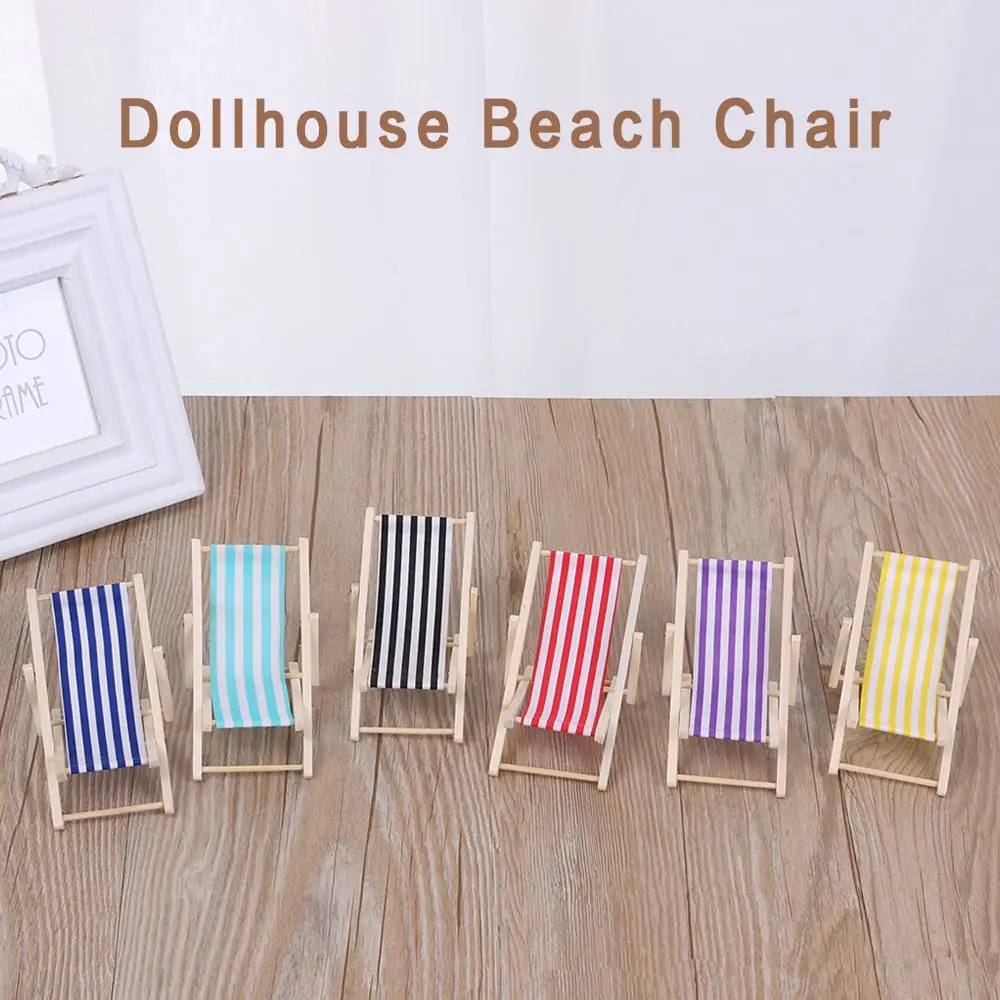 Mini Home Decor 1:12 Scale Garden Decoration Doll Miniature Furniture Folding Stripe Deck Sunbathing Toy Dollhouse Beach Chair-animated-img