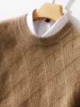 Men's 100% Wool Sweater Autumn Winter Thick O-neck Pullover Long Sleeve Rhombus Knitted Jumper Smart Casual Cashmere Knitwear