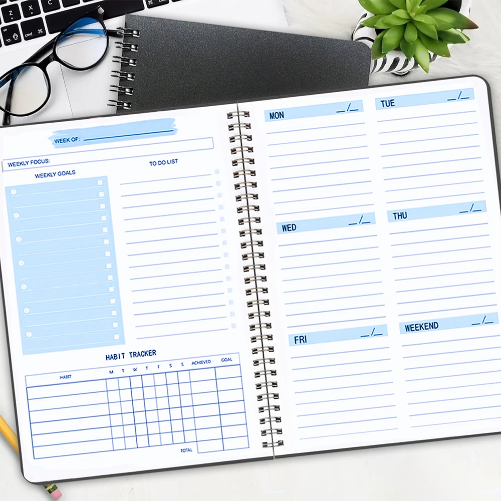 Planner Schedule Agenda Efficiency Notebook Daily Weekly Monthly Diary Journal for Students School Office Stationery Supplies-animated-img